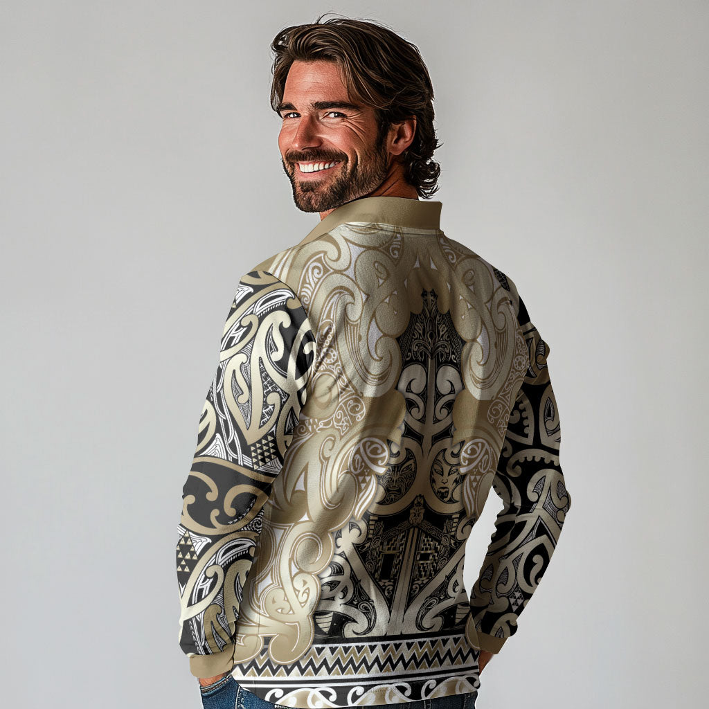 Aotearoa Iwi Waikato Tainui Long Sleeve Polo Shirt Maori Wharenui House Tribal Pattern LT9 - Polynesian Pride