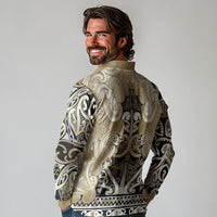 Aotearoa Iwi Waikato Tainui Long Sleeve Polo Shirt Maori Wharenui House Tribal Pattern LT9 - Polynesian Pride