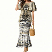 Aotearoa Iwi Waikato Tainui Mermaid Dress Maori Wharenui House Tribal Pattern LT9 Women Light Gold - Polynesian Pride