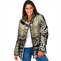 Aotearoa Iwi Waikato Tainui Padded Jacket Maori Wharenui House Tribal Pattern LT9 Women Light Gold - Polynesian Pride