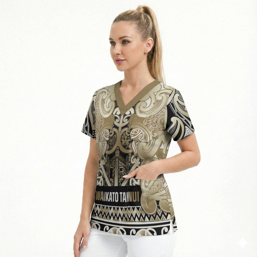 Aotearoa Iwi Waikato Tainui Scrub Top Maori Wharenui House Tribal Pattern LT9 - Polynesian Pride