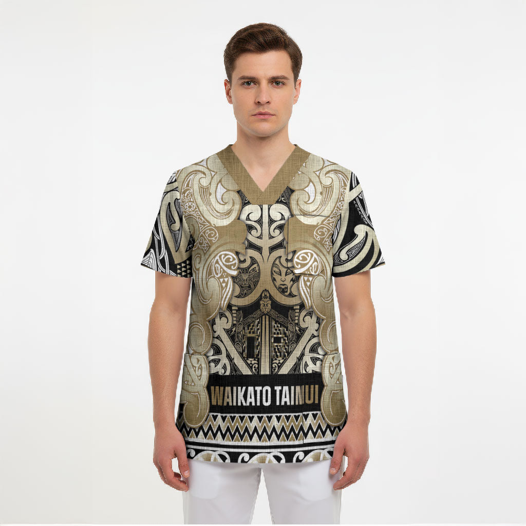 Aotearoa Iwi Waikato Tainui Scrub Top Maori Wharenui House Tribal Pattern LT9 - Polynesian Pride