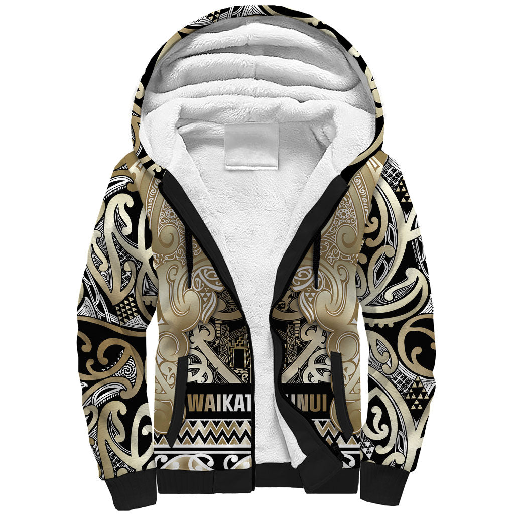 Aotearoa Iwi Waikato Tainui Sherpa Hoodie Maori Wharenui House Tribal Pattern LT9 Unisex Light Gold - Polynesian Pride