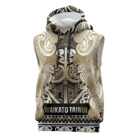 Aotearoa Iwi Waikato Tainui Sleeveless Hoodie Maori Wharenui House Tribal Pattern LT9 Light Gold - Polynesian Pride