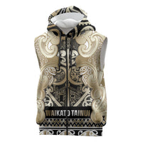 Aotearoa Iwi Waikato Tainui Sleeveless Zip Hoodie Maori Wharenui House Tribal Pattern LT9 Light Gold - Polynesian Pride