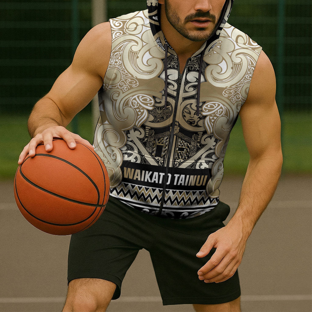 Aotearoa Iwi Waikato Tainui Sleeveless Zip Hoodie Maori Wharenui House Tribal Pattern LT9 - Polynesian Pride