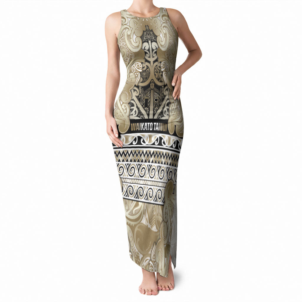 Aotearoa Iwi Waikato Tainui Tank Maxi Dress Maori Wharenui House Tribal Pattern LT9 Women Light Gold - Polynesian Pride