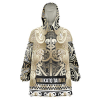 Aotearoa Iwi Waikato Tainui Wearable Blanket Hoodie Maori Wharenui House Tribal Pattern LT9 One Size Light Gold - Polynesian Pride