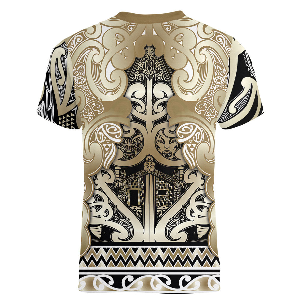 Aotearoa Iwi Waikato Tainui Women V-Neck T-Shirt Maori Wharenui House Tribal Pattern LT9 - Polynesian Pride