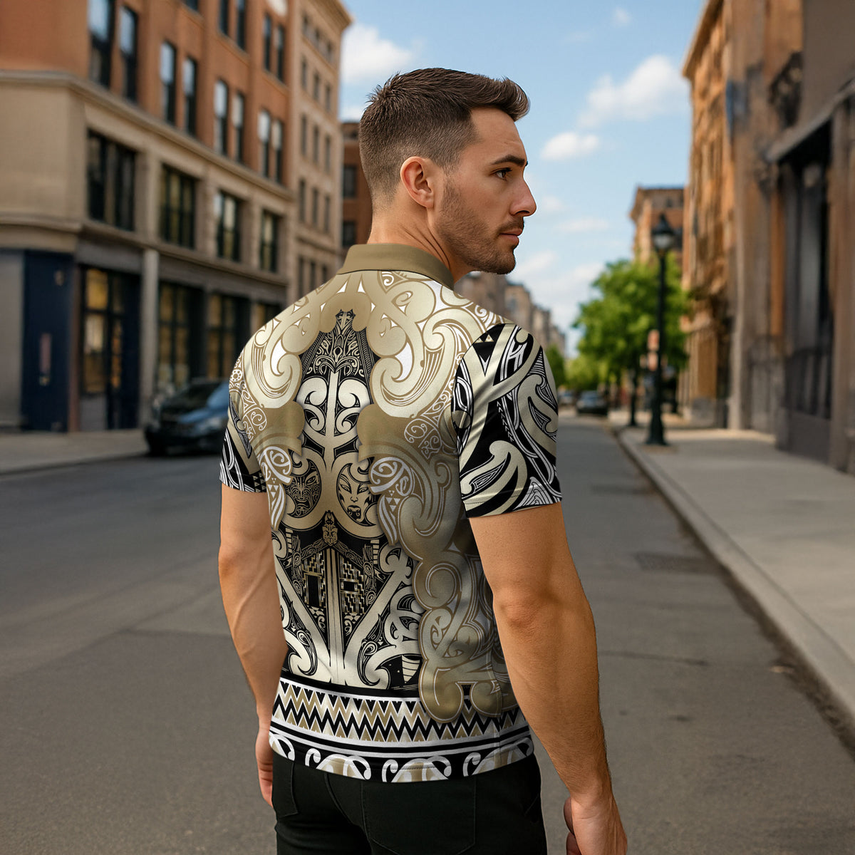 Aotearoa Iwi Waikato Tainui Zipper Polo Shirt Maori Wharenui House Tribal Pattern LT9 - Polynesian Pride