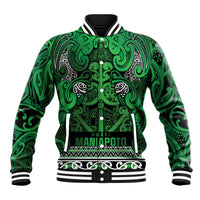 Aotearoa Iwi Ngati Maniapoto Baseball Jacket Maori Wharenui House Tribal Pattern LT9 Unisex Dark green - Polynesian Pride