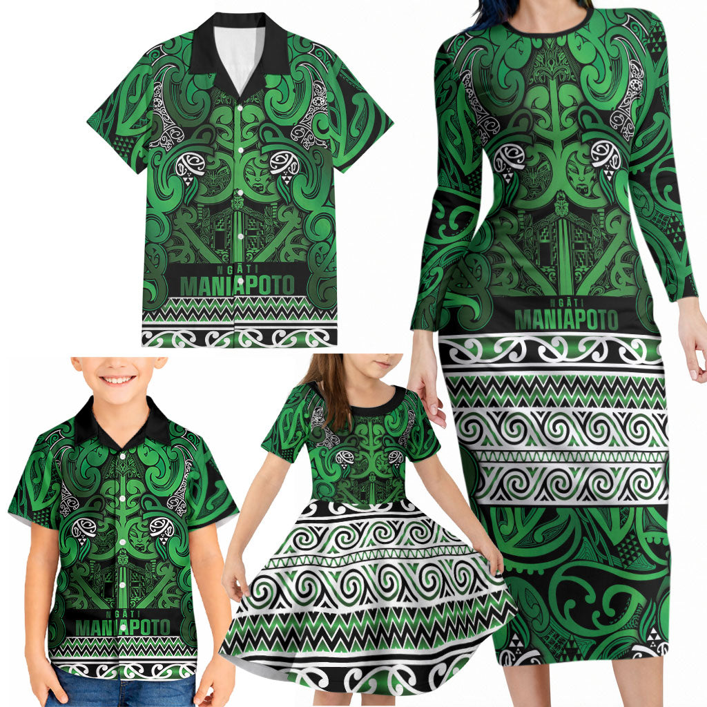 Aotearoa Iwi Ngati Maniapoto Family Matching Long Sleeve Bodycon Dress and Hawaiian Shirt Maori Wharenui House Tribal Pattern LT9 - Polynesian Pride