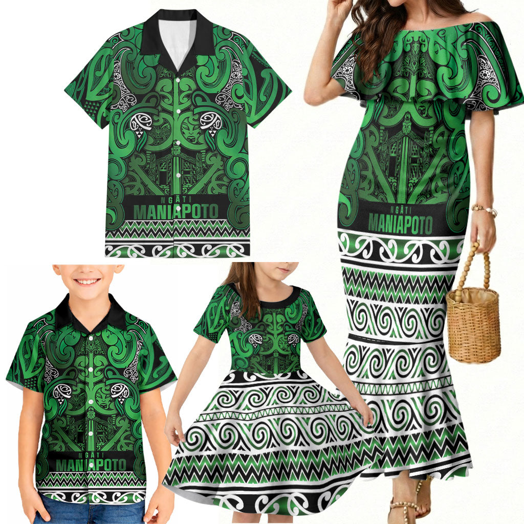 Aotearoa Iwi Ngati Maniapoto Family Matching Mermaid Dress and Hawaiian Shirt Maori Wharenui House Tribal Pattern LT9 - Polynesian Pride