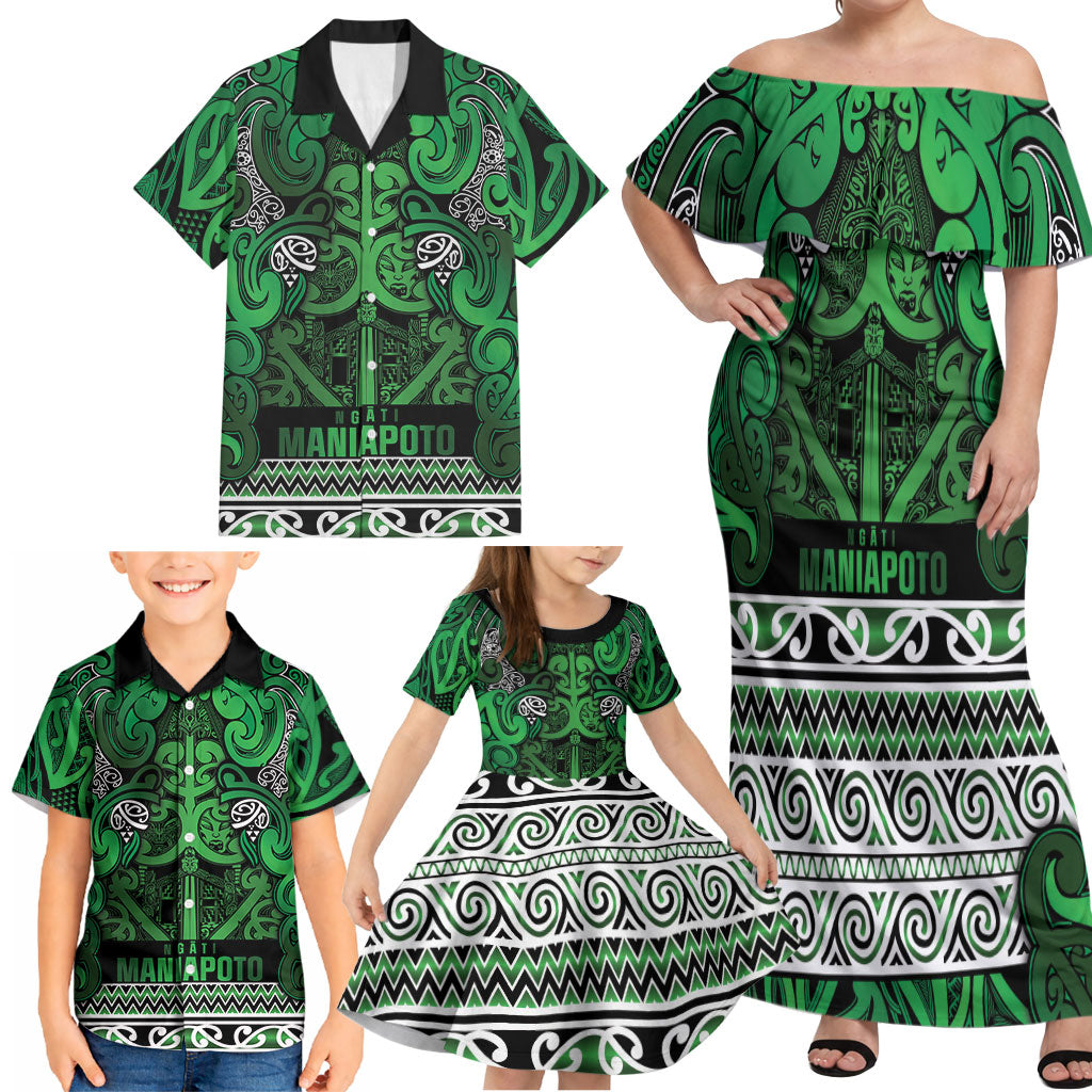 Aotearoa Iwi Ngati Maniapoto Family Matching Off Shoulder Maxi Dress and Hawaiian Shirt Maori Wharenui House Tribal Pattern LT9 - Polynesian Pride