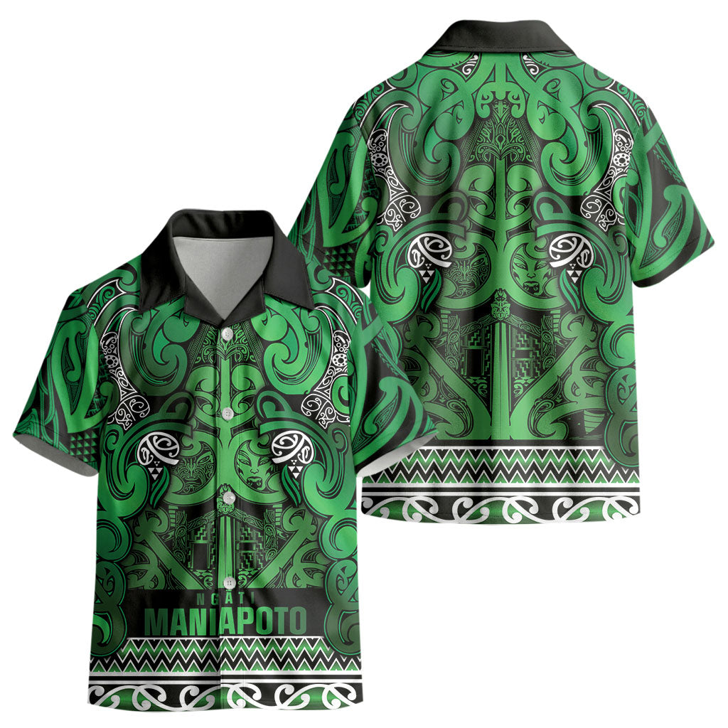 Aotearoa Iwi Ngati Maniapoto Kid Hawaiian Shirt Maori Wharenui House Tribal Pattern LT9 - Polynesian Pride