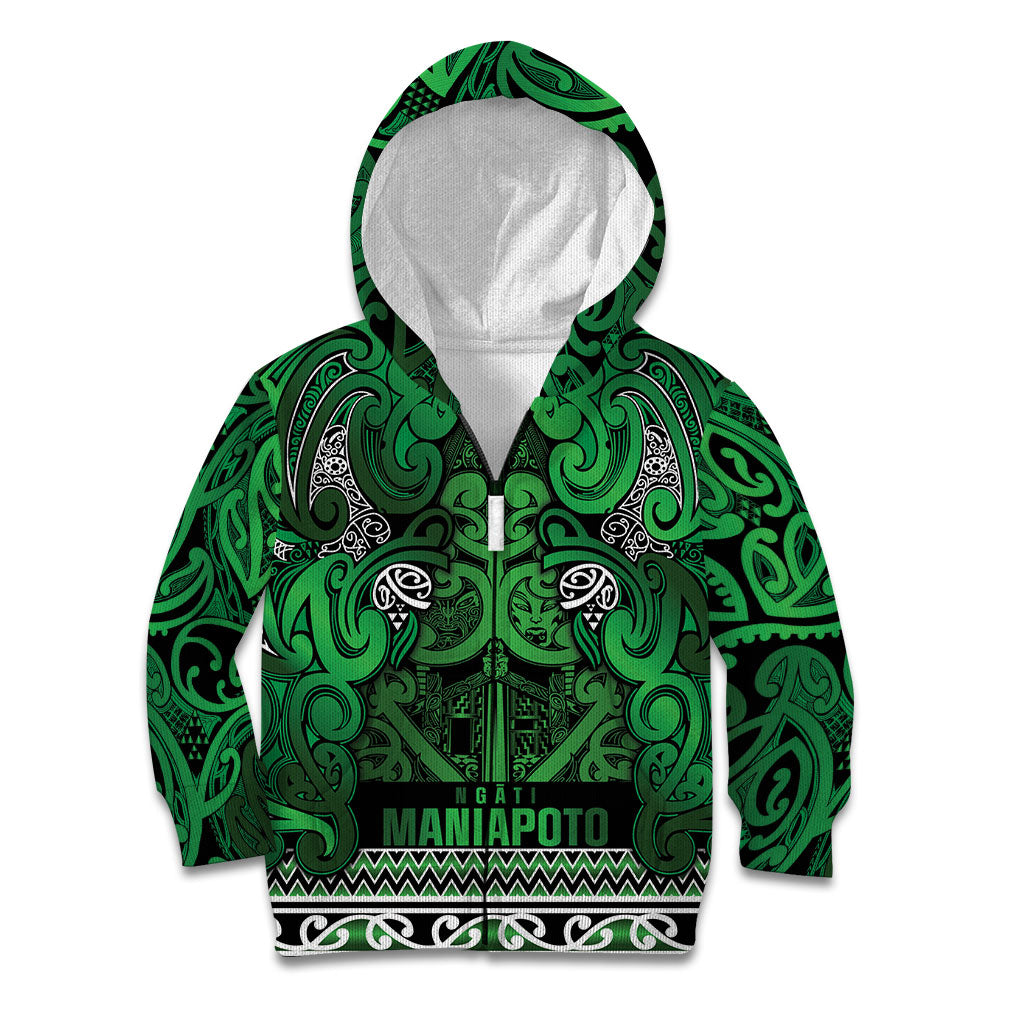 Aotearoa Iwi Ngati Maniapoto Kid Hoodie Maori Wharenui House Tribal Pattern LT9 Zip Hoodie Dark green - Polynesian Pride