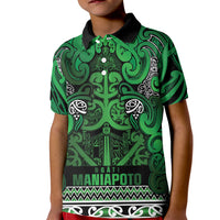 Aotearoa Iwi Ngati Maniapoto Kid Polo Shirt Maori Wharenui House Tribal Pattern LT9 Kid Dark green - Polynesian Pride