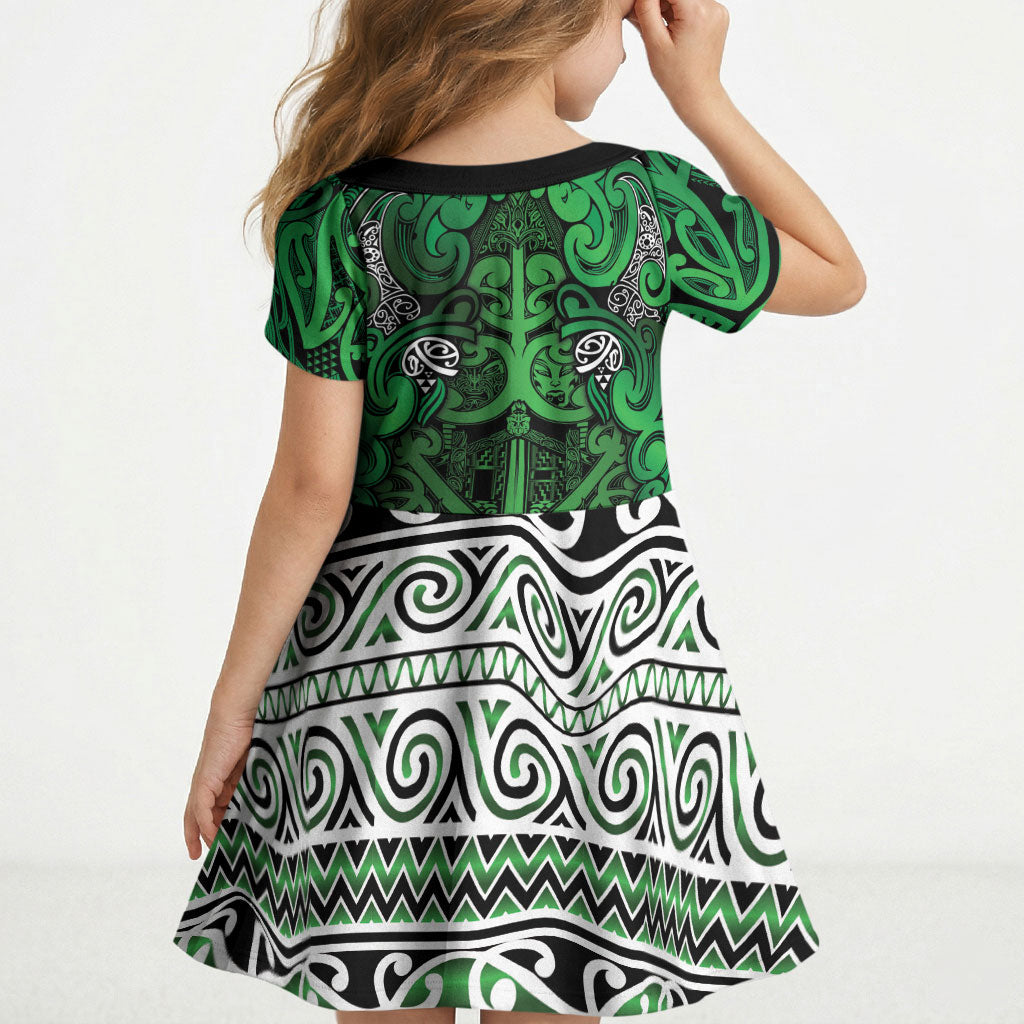 Aotearoa Iwi Ngati Maniapoto Kid Short Sleeve Dress Maori Wharenui House Tribal Pattern LT9 - Polynesian Pride