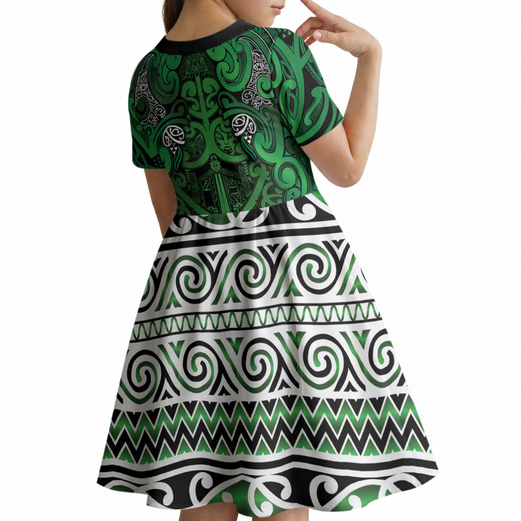 Aotearoa Iwi Ngati Maniapoto Kid Short Sleeve Dress Maori Wharenui House Tribal Pattern LT9 - Polynesian Pride