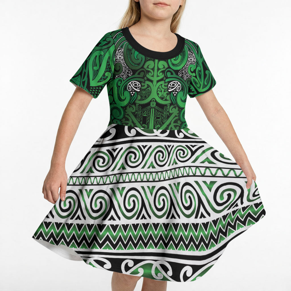 Aotearoa Iwi Ngati Maniapoto Kid Short Sleeve Dress Maori Wharenui House Tribal Pattern LT9 - Polynesian Pride