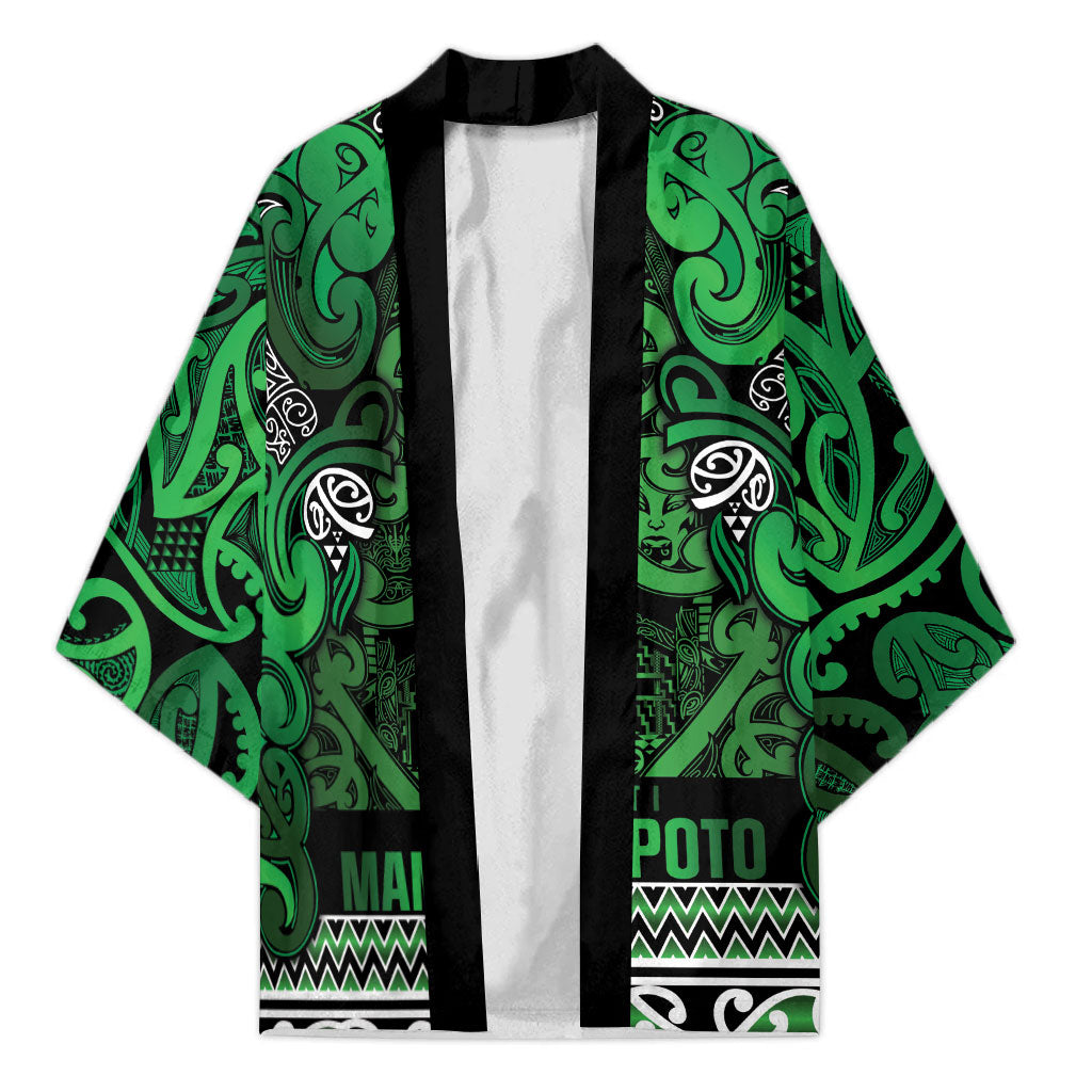 Aotearoa Iwi Ngati Maniapoto Kimono Maori Wharenui House Tribal Pattern LT9 Unisex Dark green - Polynesian Pride