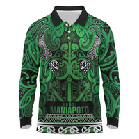 Aotearoa Iwi Ngati Maniapoto Long Sleeve Polo Shirt Maori Wharenui House Tribal Pattern LT9 Dark green - Polynesian Pride