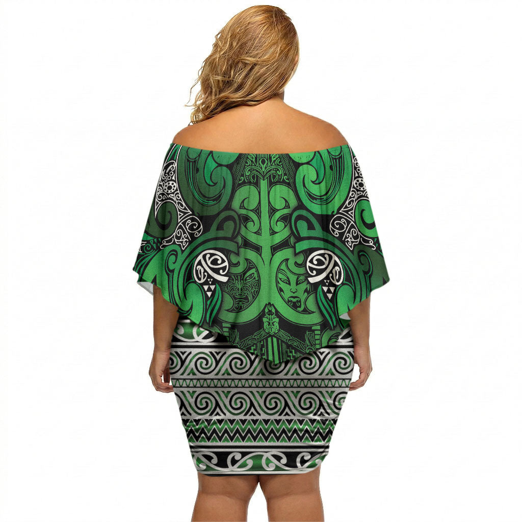 Aotearoa Iwi Ngati Maniapoto Off Shoulder Short Dress Maori Wharenui House Tribal Pattern LT9 - Polynesian Pride