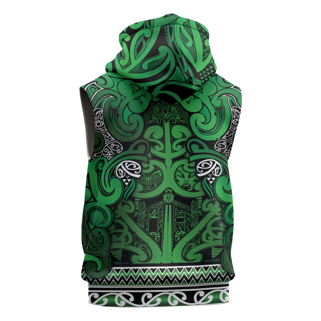 Aotearoa Iwi Ngati Maniapoto Sleeveless Hoodie Maori Wharenui House Tribal Pattern LT9 - Polynesian Pride