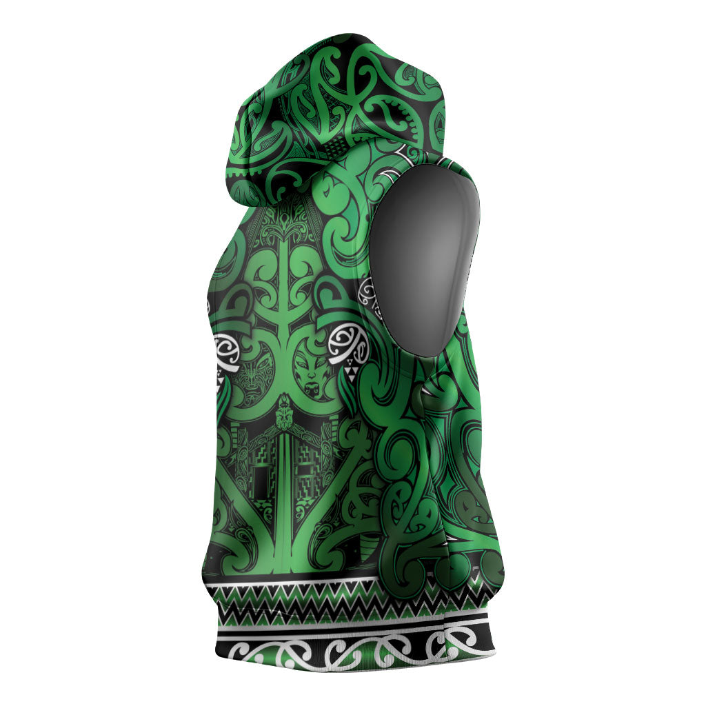 Aotearoa Iwi Ngati Maniapoto Sleeveless Hoodie Maori Wharenui House Tribal Pattern LT9 - Polynesian Pride