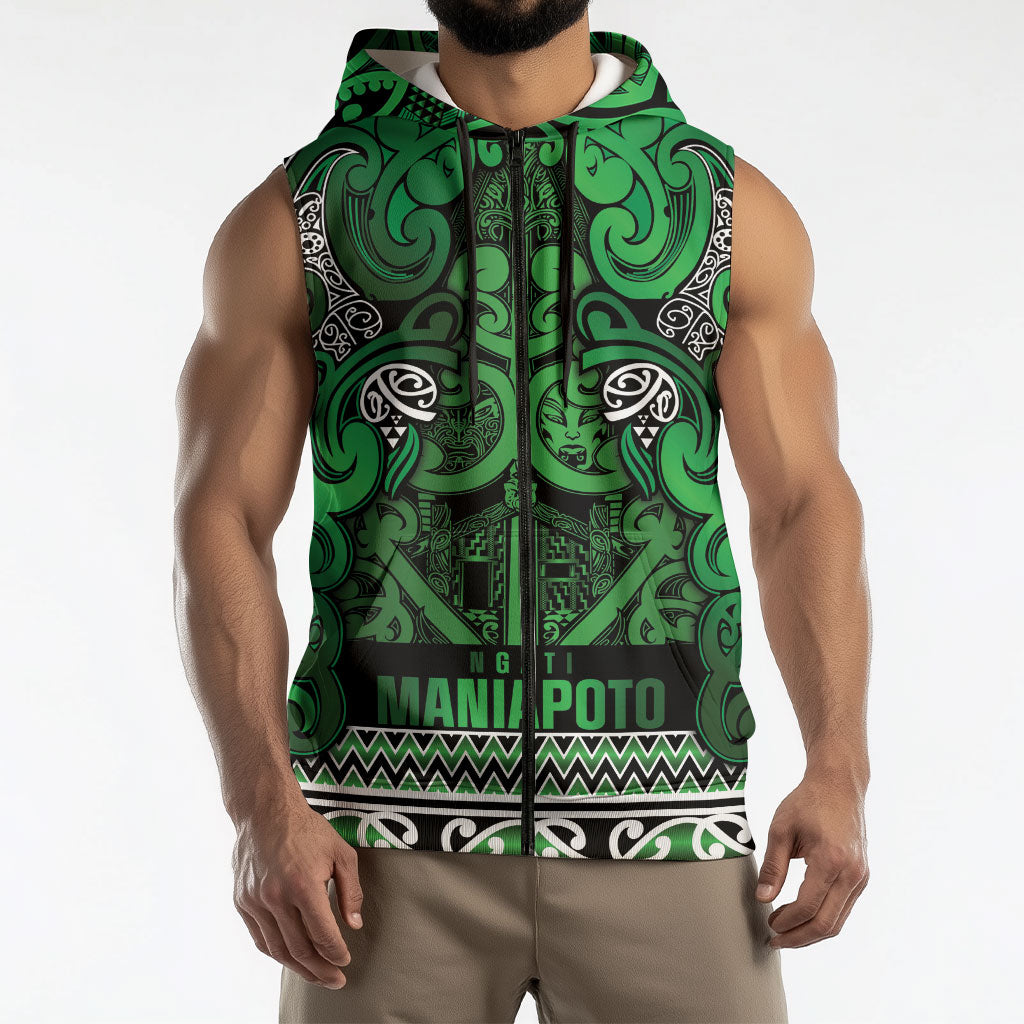 Aotearoa Iwi Ngati Maniapoto Sleeveless Zip Hoodie Maori Wharenui House Tribal Pattern LT9 - Polynesian Pride