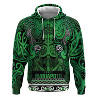 Aotearoa Iwi Ngati Maniapoto Zip Hoodie Maori Wharenui House Tribal Pattern LT9 Pullover Hoodie Dark green - Polynesian Pride