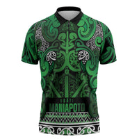 Aotearoa Iwi Ngati Maniapoto Zipper Polo Shirt Maori Wharenui House Tribal Pattern LT9 Dark green - Polynesian Pride