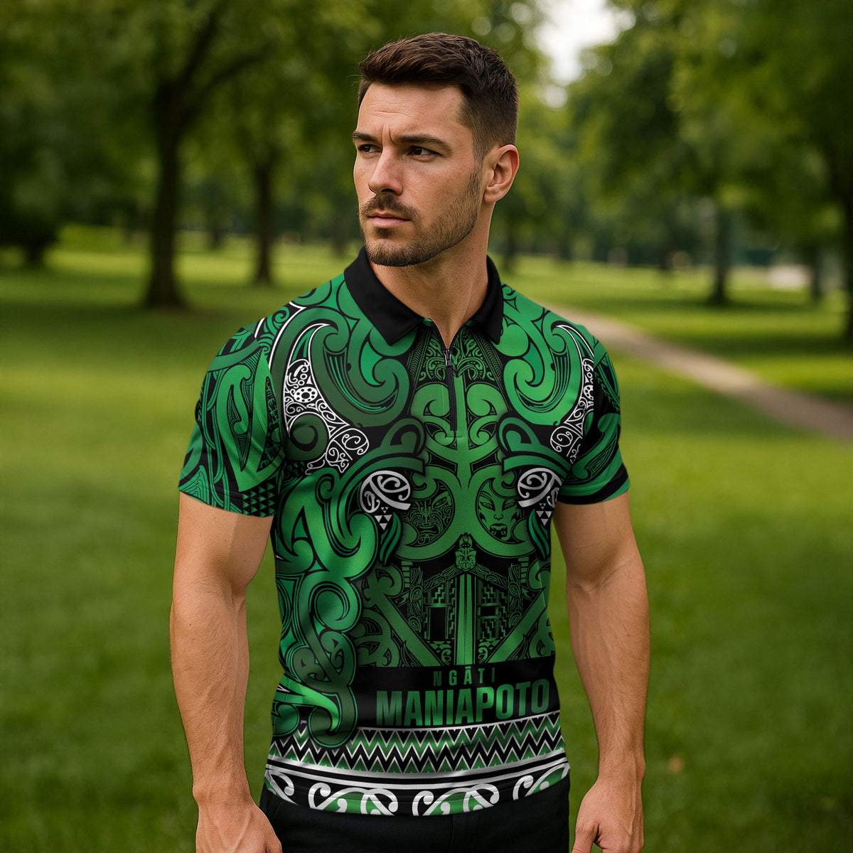 Aotearoa Iwi Ngati Maniapoto Zipper Polo Shirt Maori Wharenui House Tribal Pattern LT9 - Polynesian Pride