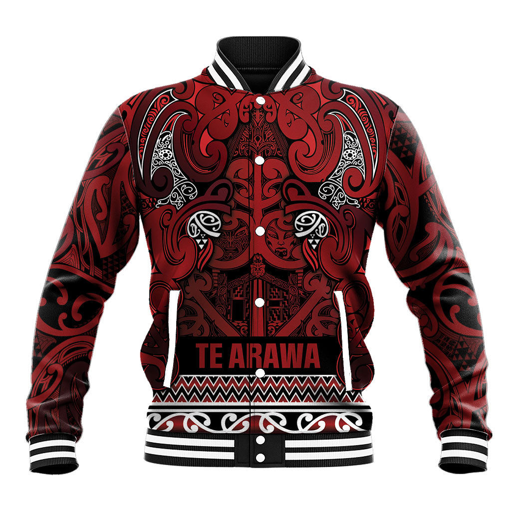 Aotearoa Iwi Te Arawa Baseball Jacket Maori Wharenui House Tribal Pattern LT9 Unisex Dark Red - Polynesian Pride