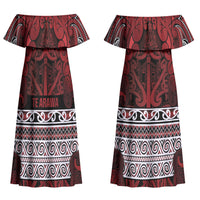 Aotearoa Iwi Te Arawa Couples Matching Off Shoulder Maxi Dress and Hawaiian Shirt Maori Wharenui House Tribal Pattern LT9 - Polynesian Pride