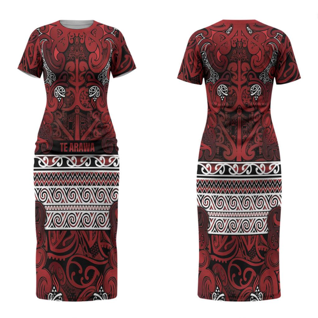 Aotearoa Iwi Te Arawa Couples Matching Short Sleeve Bodycon Dress and Hawaiian Shirt Maori Wharenui House Tribal Pattern LT9 - Polynesian Pride