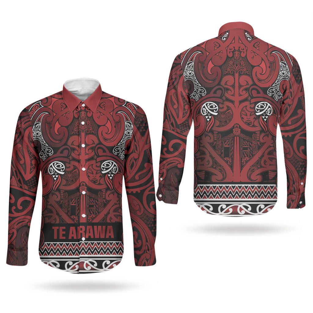 Aotearoa Iwi Te Arawa Couples Matching Short Sleeve Bodycon Dress and Long Sleeve Button Shirt Maori Wharenui House Tribal Pattern LT9 - Polynesian Pride