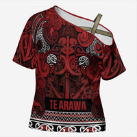 Aotearoa Iwi Te Arawa Cross Shoulder Shirt Maori Wharenui House Tribal Pattern LT9 Female Dark Red - Polynesian Pride