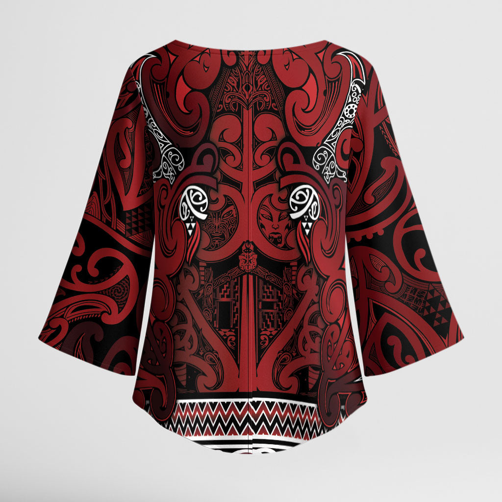 Aotearoa Iwi Te Arawa Kimono Sleeve Blouse Maori Wharenui House Tribal Pattern LT9 - Polynesian Pride