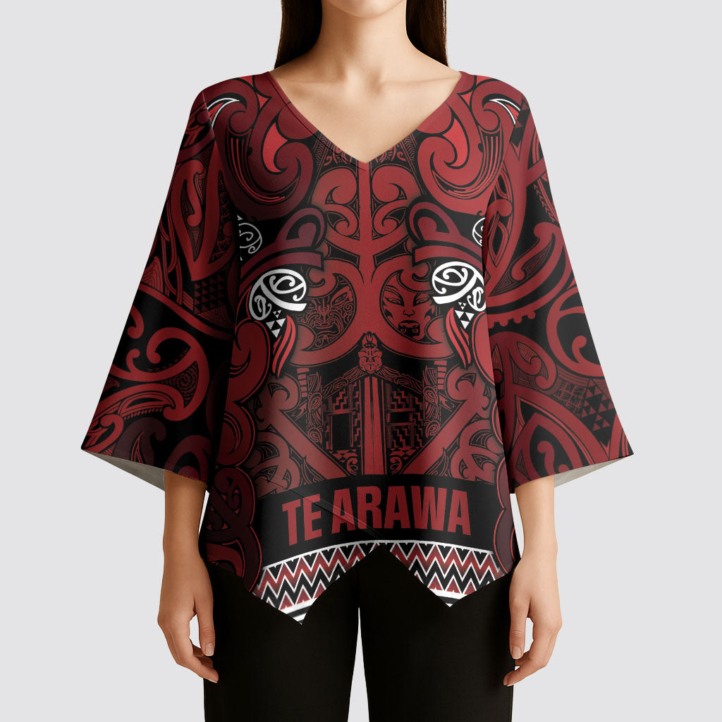 Aotearoa Iwi Te Arawa Kimono Sleeve Blouse Maori Wharenui House Tribal Pattern LT9 - Polynesian Pride
