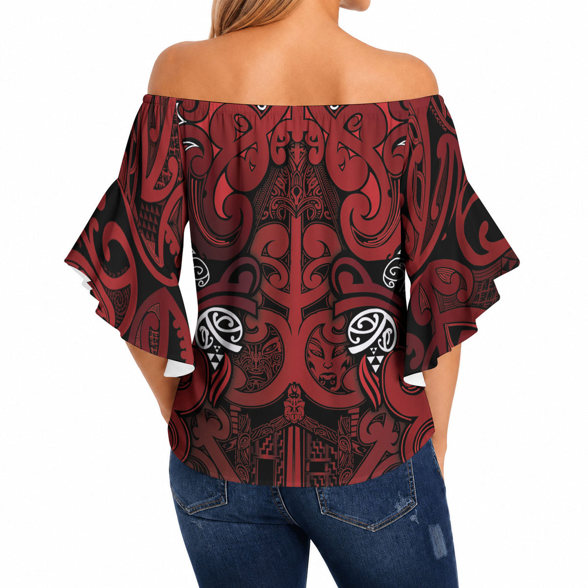 Aotearoa Iwi Te Arawa Off Shoulder Wrap Waist Top Maori Wharenui House Tribal Pattern LT9 - Polynesian Pride