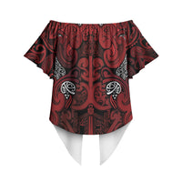 Aotearoa Iwi Te Arawa Off Shoulder Wrap Waist Top Maori Wharenui House Tribal Pattern LT9 - Polynesian Pride