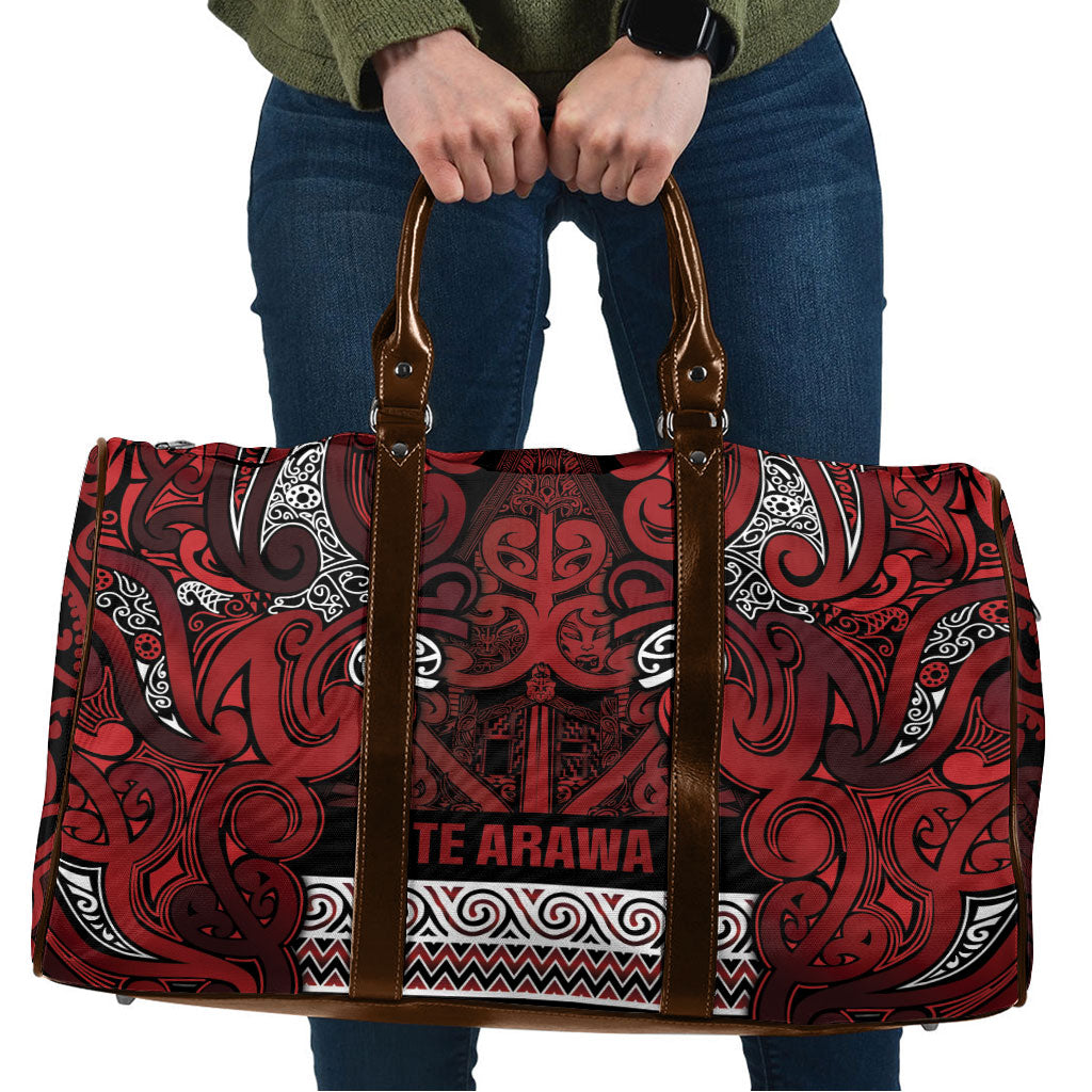 Aotearoa Iwi Te Arawa Travel Bag Maori Wharenui House Tribal Pattern LT9 Dark Red - Polynesian Pride