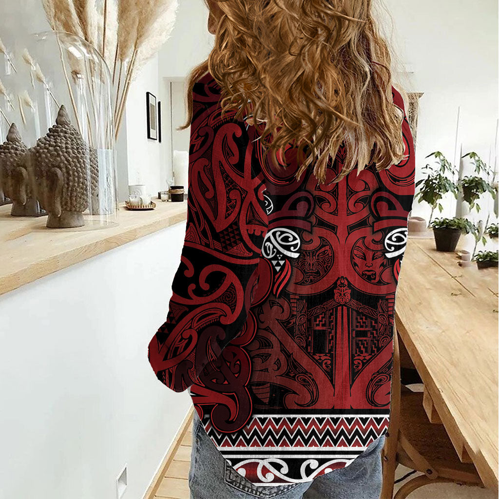 Aotearoa Iwi Te Arawa Women Casual Shirt Maori Wharenui House Tribal Pattern LT9 - Polynesian Pride