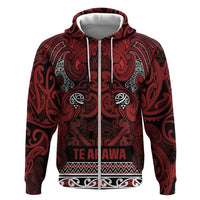 Aotearoa Iwi Te Arawa Zip Hoodie Maori Wharenui House Tribal Pattern LT9 Zip Hoodie Dark Red - Polynesian Pride