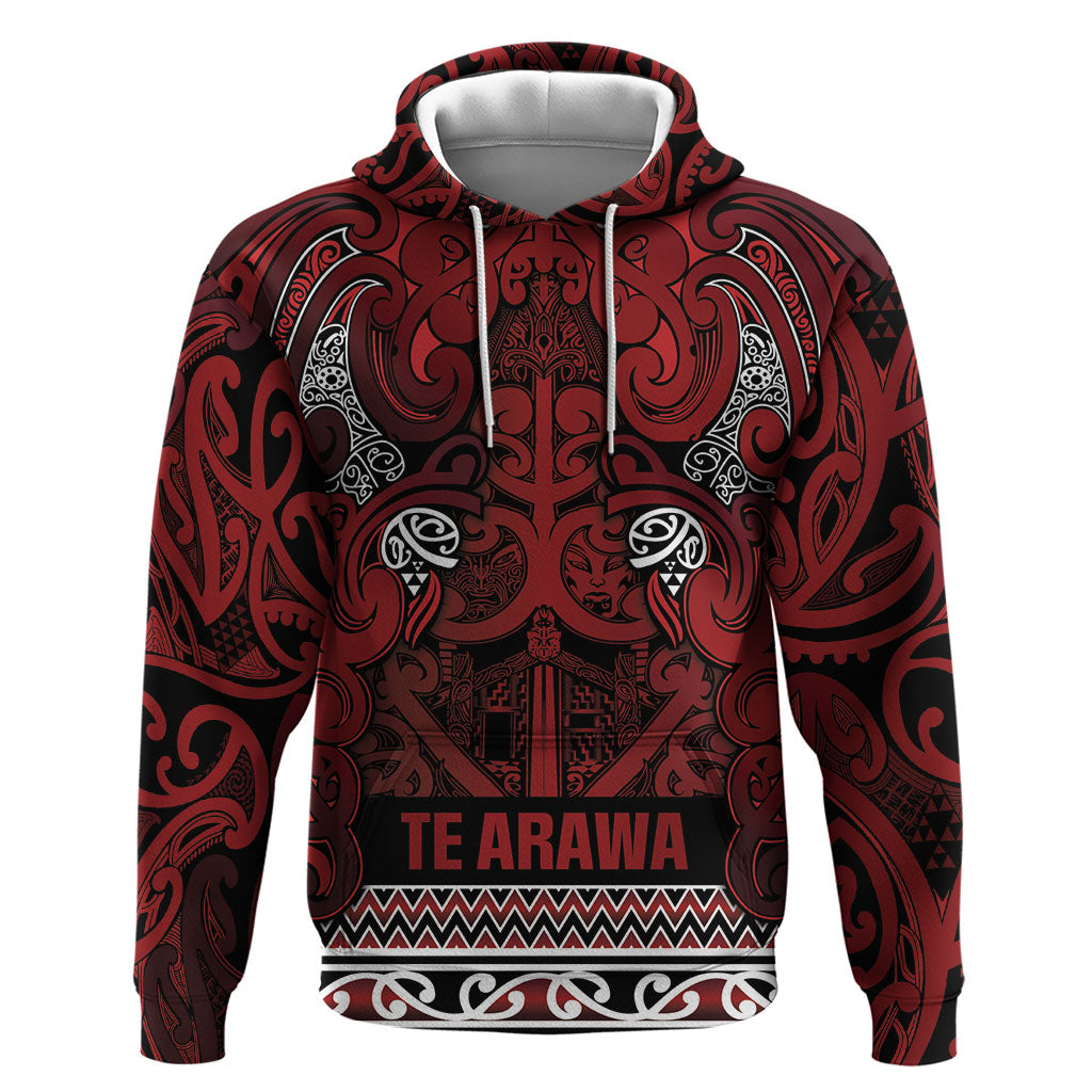 Aotearoa Iwi Te Arawa Zip Hoodie Maori Wharenui House Tribal Pattern LT9 Pullover Hoodie Dark Red - Polynesian Pride