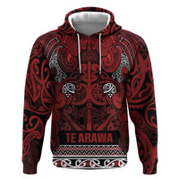 Aotearoa Iwi Te Arawa Zip Hoodie Maori Wharenui House Tribal Pattern LT9 Pullover Hoodie Dark Red - Polynesian Pride