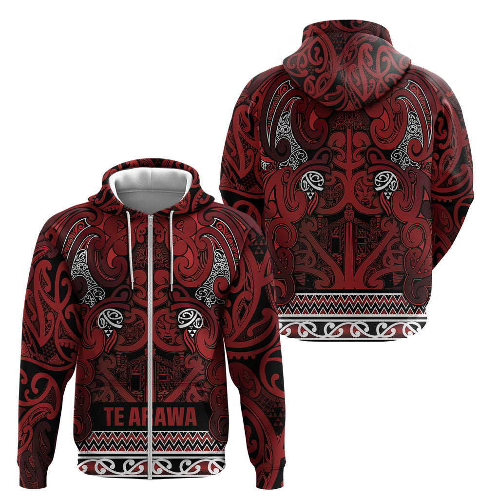 Aotearoa Iwi Te Arawa Zip Hoodie Maori Wharenui House Tribal Pattern LT9 - Polynesian Pride