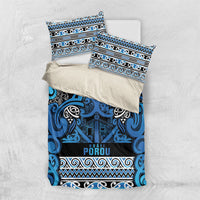 Aotearoa Iwi Ngati Porou Bedding Set Maori Wharenui House Tribal Pattern LT9 US Twin 172cm x 218cm Blue - Polynesian Pride