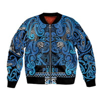 Aotearoa Iwi Ngati Porou Bomber Jacket Maori Wharenui House Tribal Pattern LT9 Unisex Blue - Polynesian Pride
